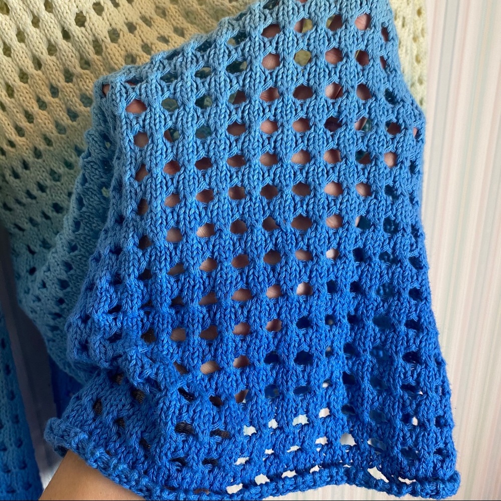 Good Luck Gem Cream Blue Open Knit Sweater Large - Picture 3 of 7